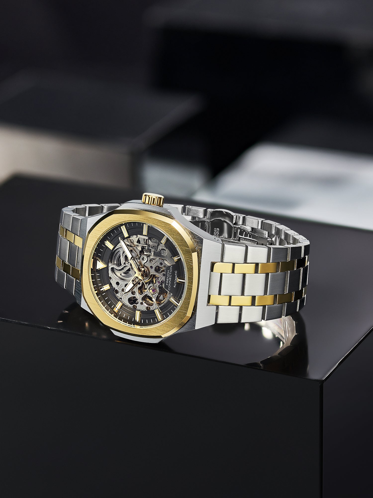 French Connection Autaros Skeleton Dial Stainless Steel Automatic Watch for Men - FCA31TM