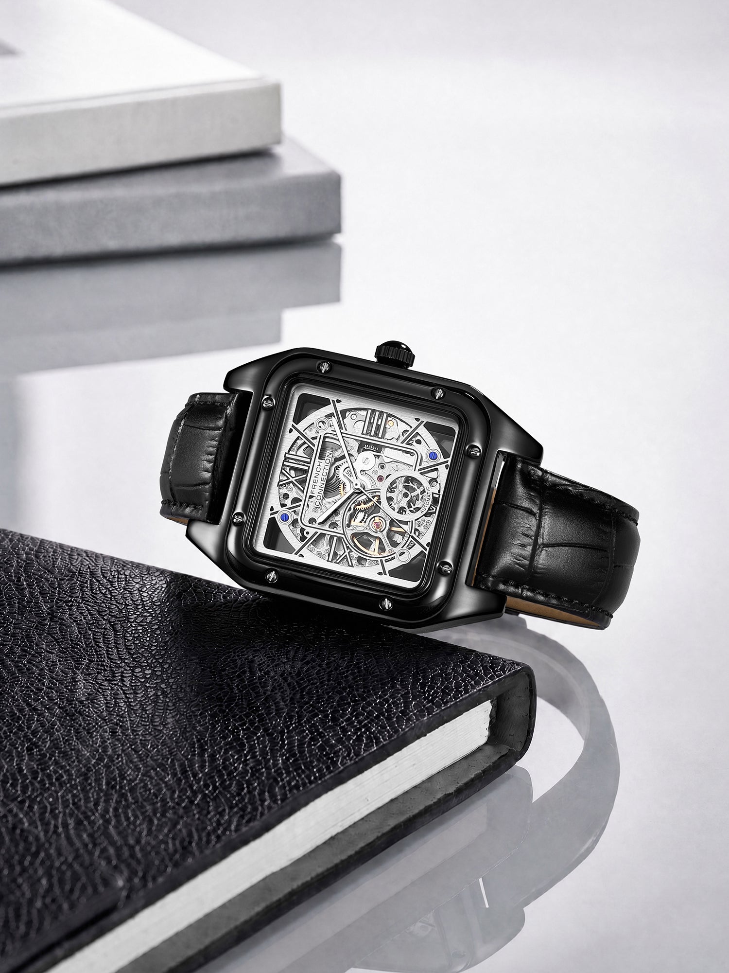 French Connection Autronox Skeleton Dial Leather Automatic Watch for Men - FCA33BBL