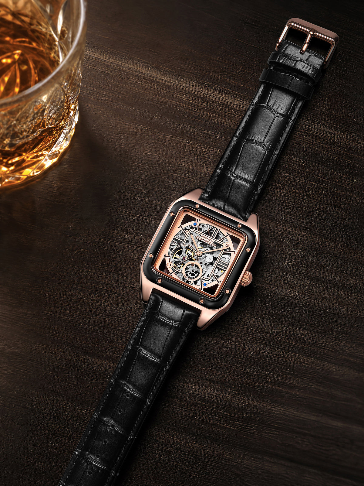 French Connection Autronox Skeleton Dial Leather Automatic Watch for Men - FCA33BL