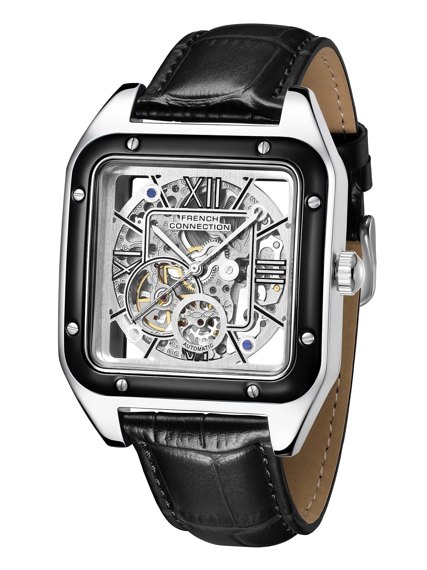 French Connection Autronox Skeleton Dial Leather Automatic Watch for Men - FCA33SBL