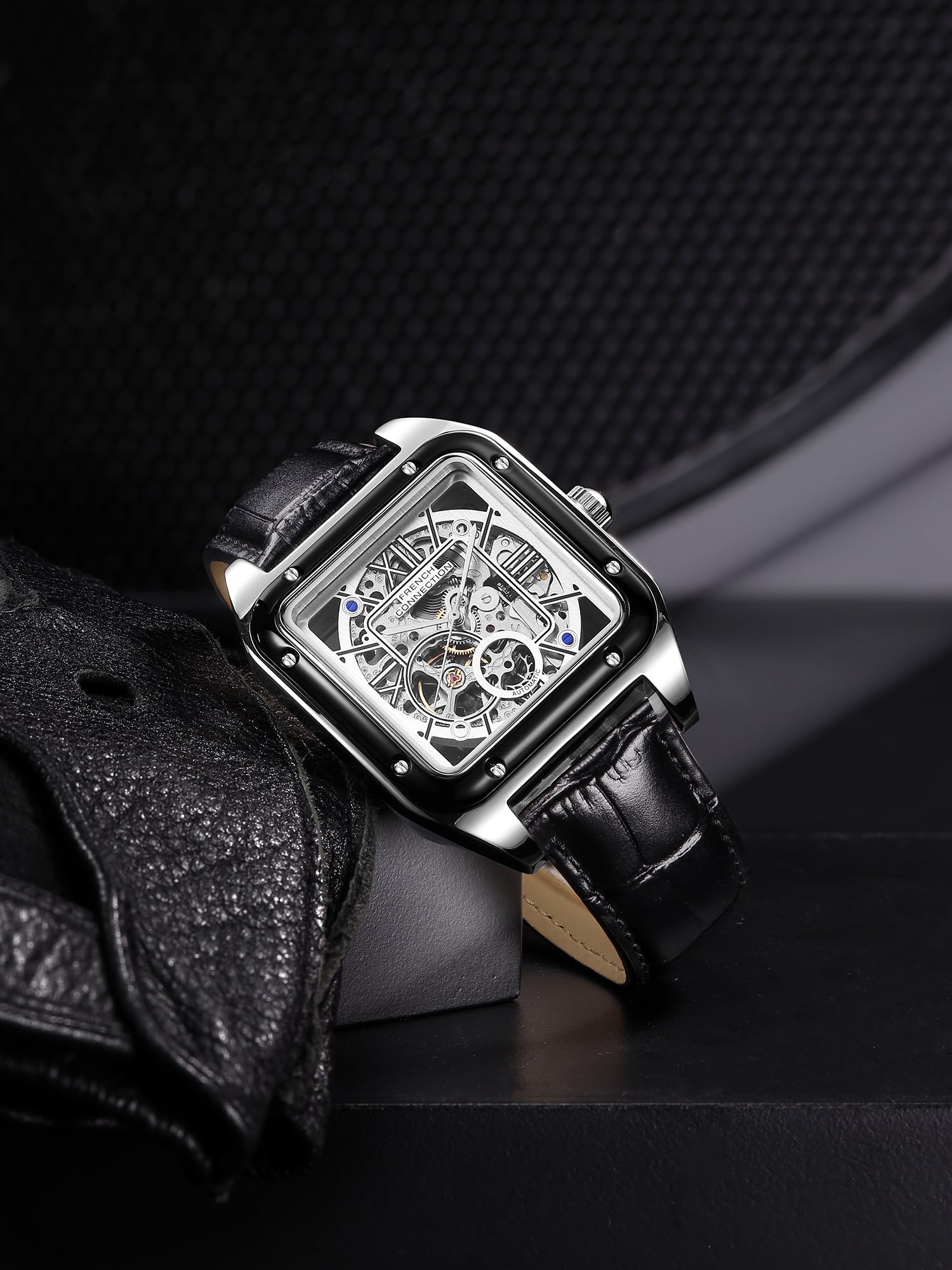 French Connection Autronox Skeleton Dial Leather Automatic Watch for Men - FCA33SBL