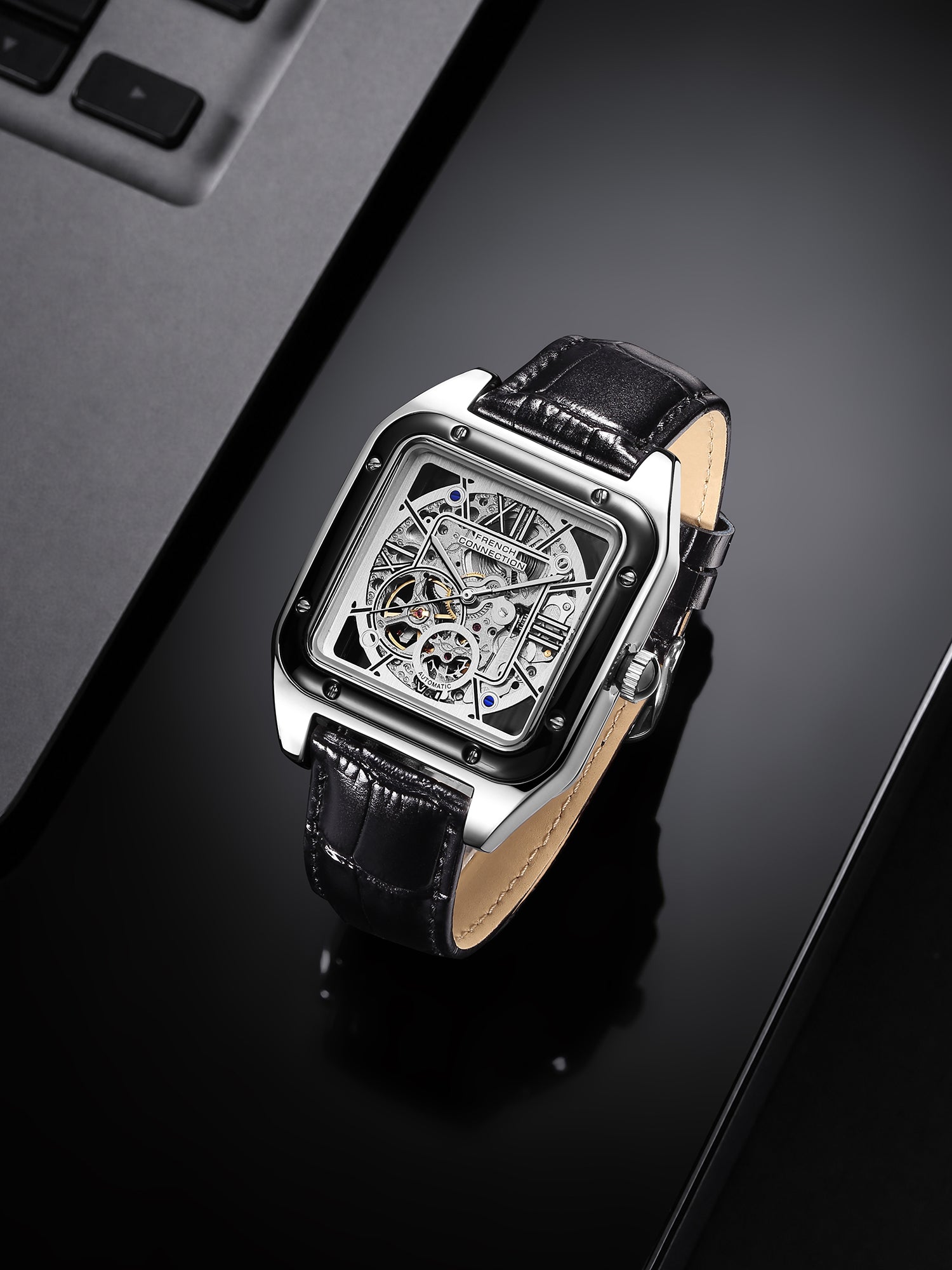 French Connection Autronox Skeleton Dial Leather Automatic Watch for Men - FCA33SBL