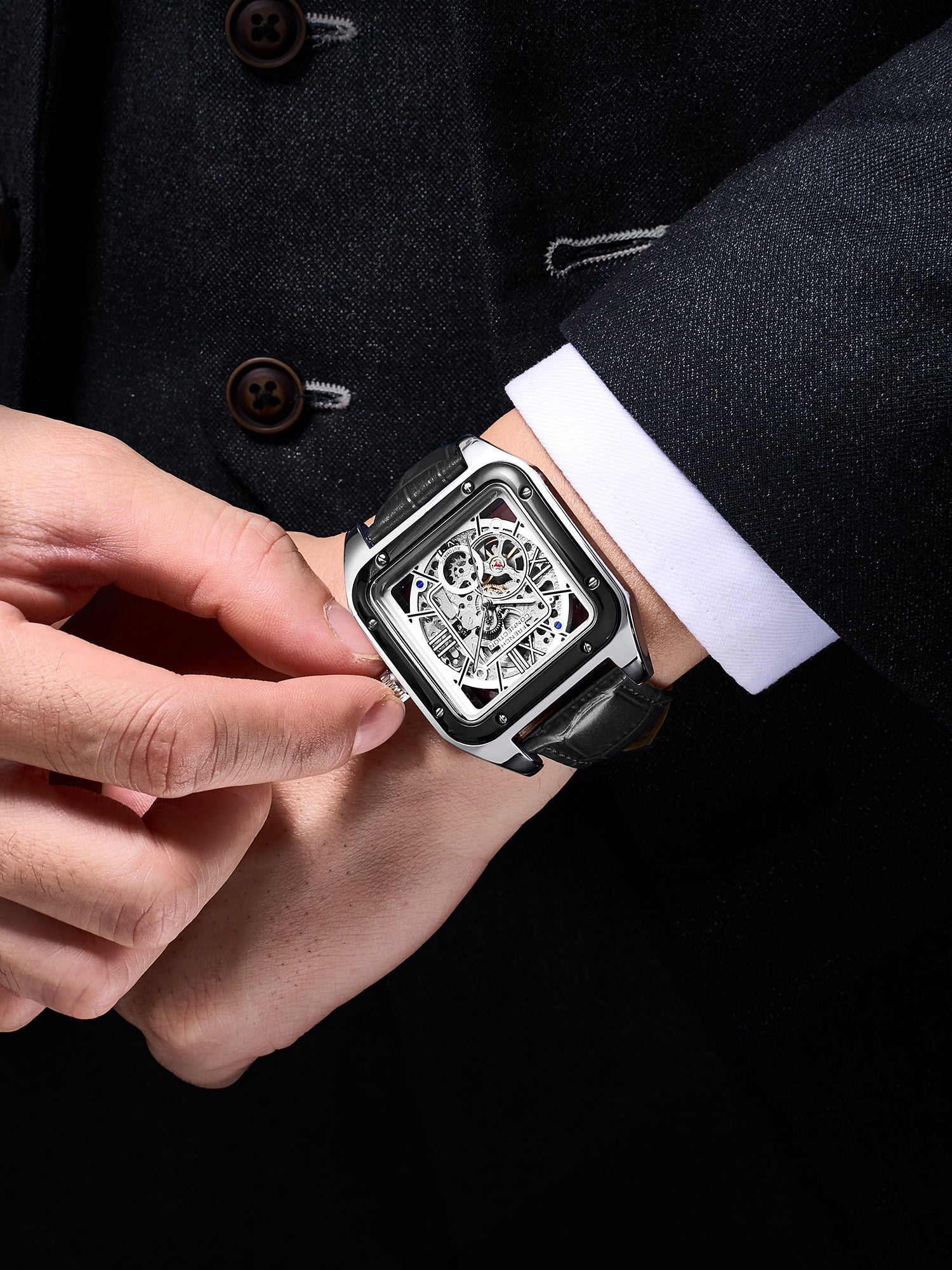 French Connection Autronox Skeleton Dial Leather Automatic Watch for Men - FCA33SBL