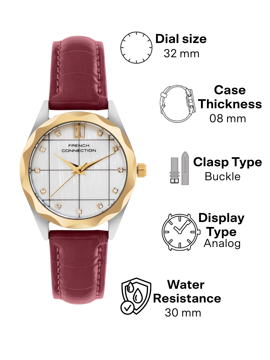 French Connection White Dial  Analog Watch for Women's - FCB11RL