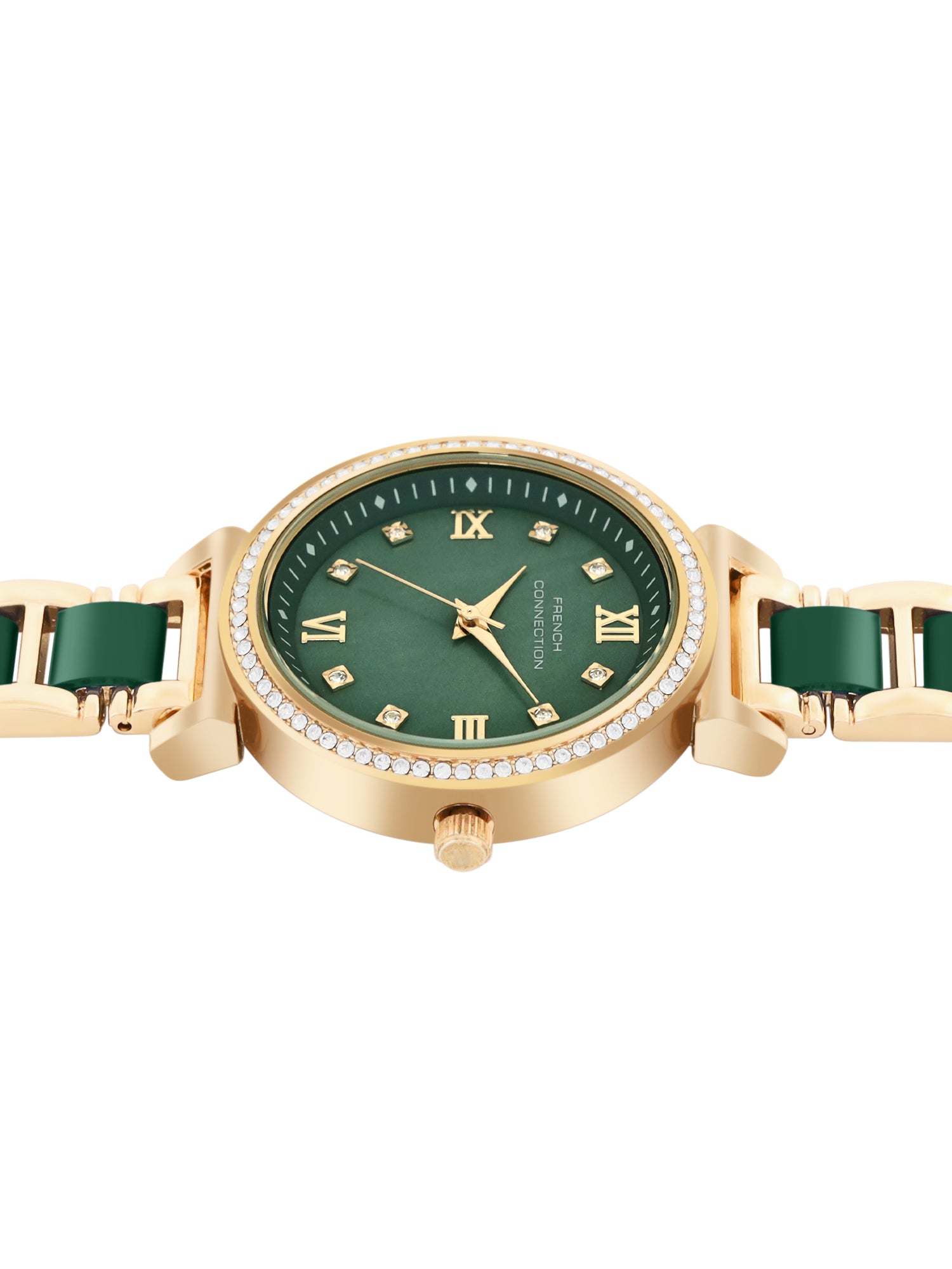 French Connection Mop Green Round Dial With Gold & Green Stainless Steel Strap Watch - For Womens FCB13NGM