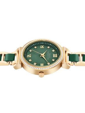 French Connection Mop Green Round Dial With Gold & Green Stainless Steel Strap Watch - For Womens FCB13NGM
