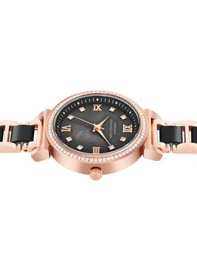 French Connection Mop Black Round Dial With Rosegold & Black Stainless Steel Strap Watch - For Womens FCB13RGM-B