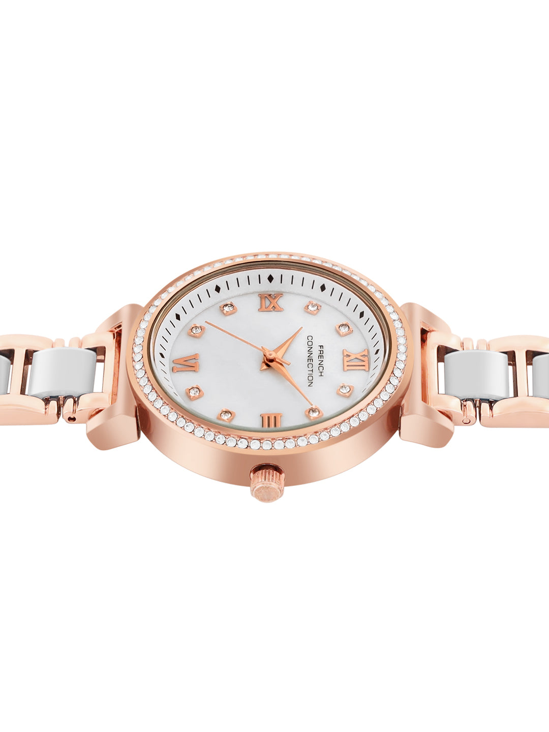 French Connection Mop White Round Dial With Rosegold & White Stainless Steel Strap Watch - For Womens FCB13RTM