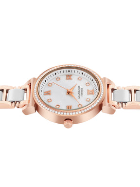 French Connection Mop White Round Dial With Rosegold & White Stainless Steel Strap Watch - For Womens FCB13RTM