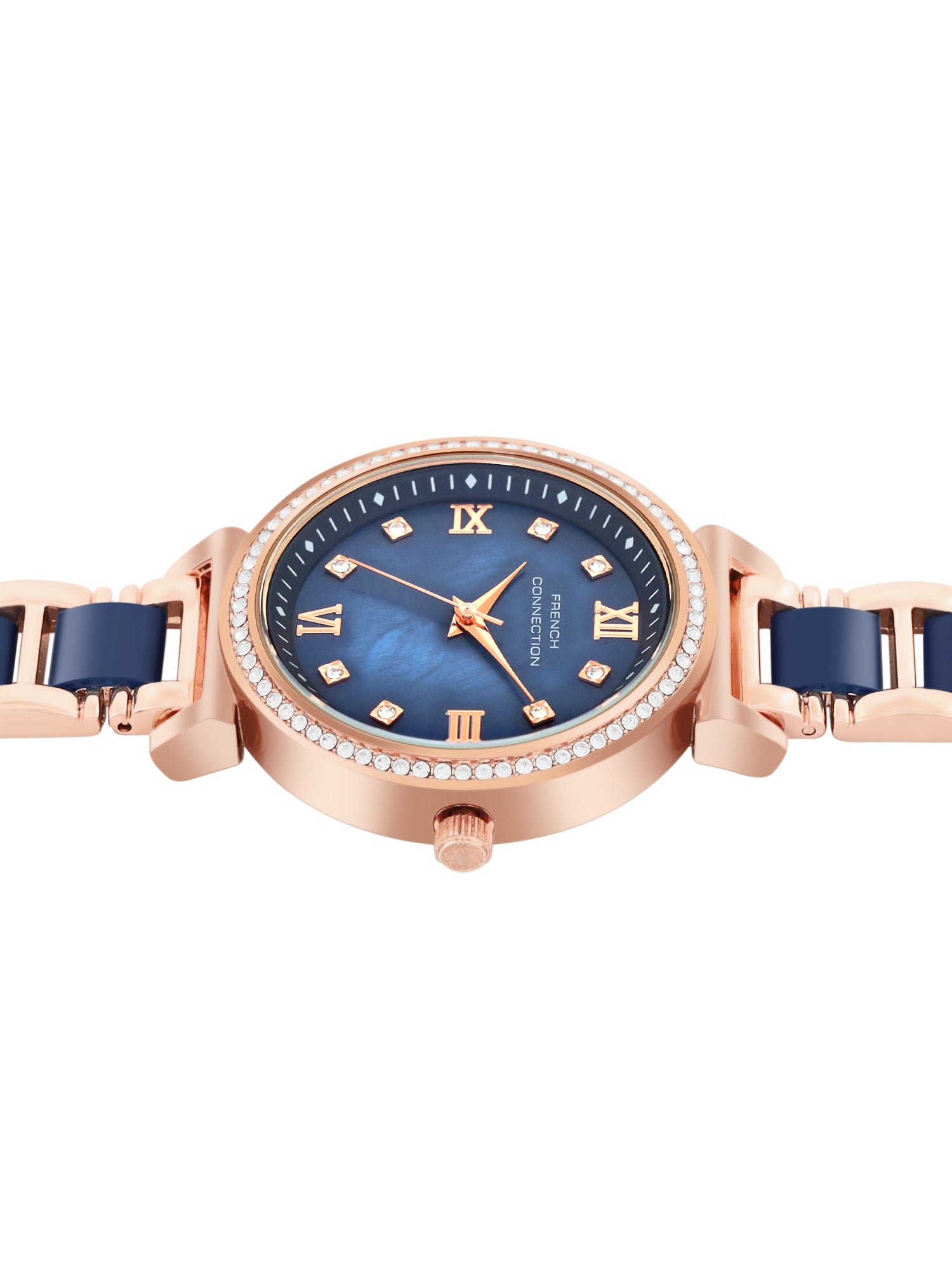 French Connection Mop Blue Round Dial With Rosegold & Blue Stainless Steel Strap Watch - For Womens FCB13URGM