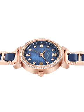 French Connection Mop Blue Round Dial With Rosegold & Blue Stainless Steel Strap Watch - For Womens FCB13URGM