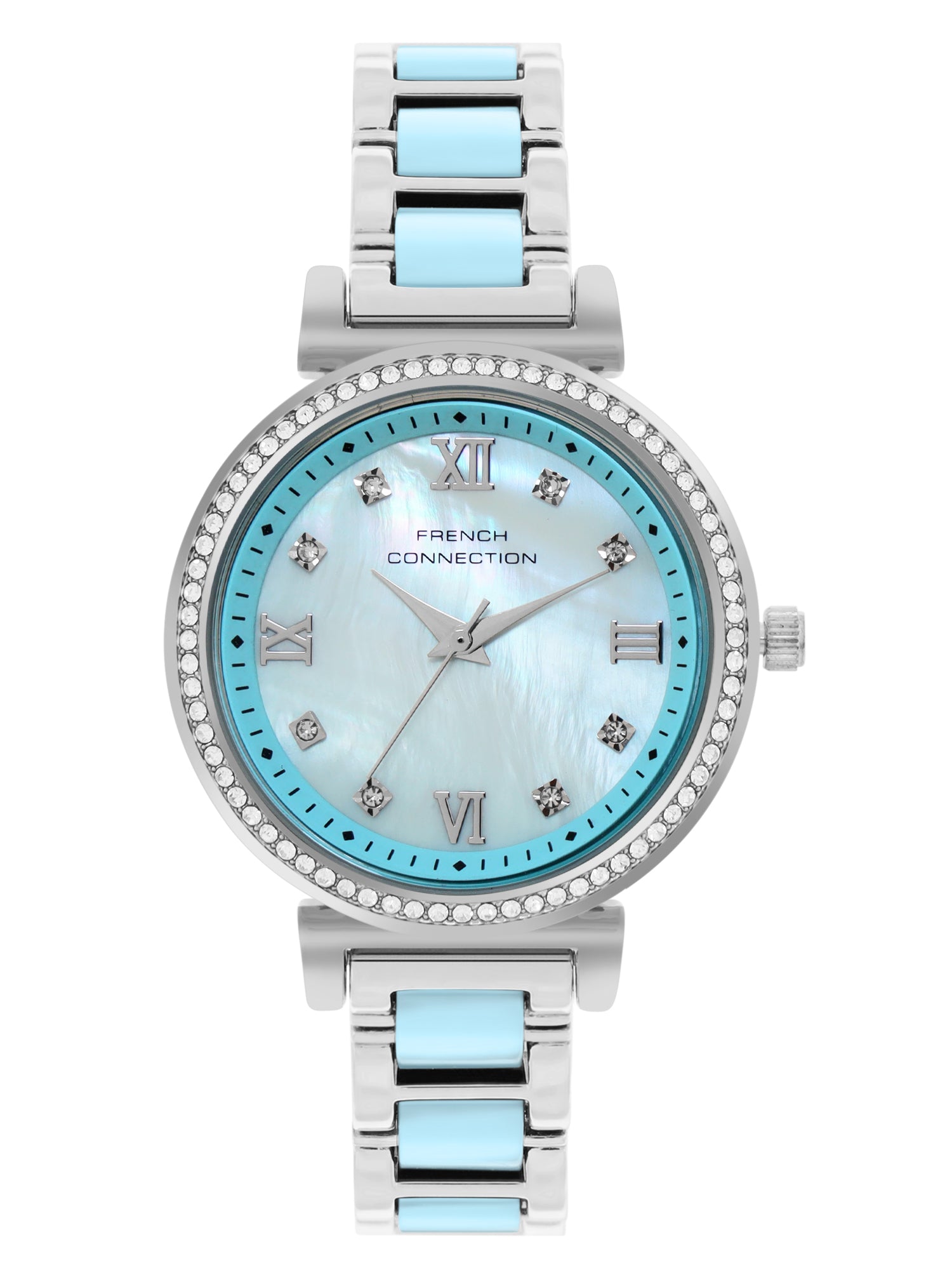 French Connection Mop Blue Round Dial With Blue Two Tone Stainless Steel Strap Watch - For Womens FCB13USM