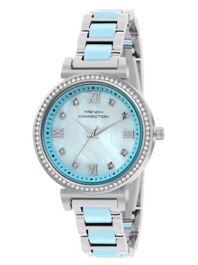 French Connection Mop Blue Round Dial With Blue Two Tone Stainless Steel Strap Watch - For Womens FCB13USM