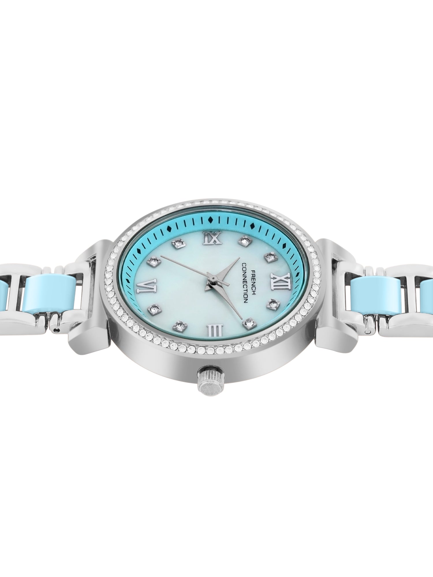 French Connection Mop Blue Round Dial With Blue Two Tone Stainless Steel Strap Watch - For Womens FCB13USM