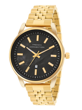 French Connection Mop Black Round Dial With Gold Stainless Steel  Strap Watch - For Womens FCB14GM