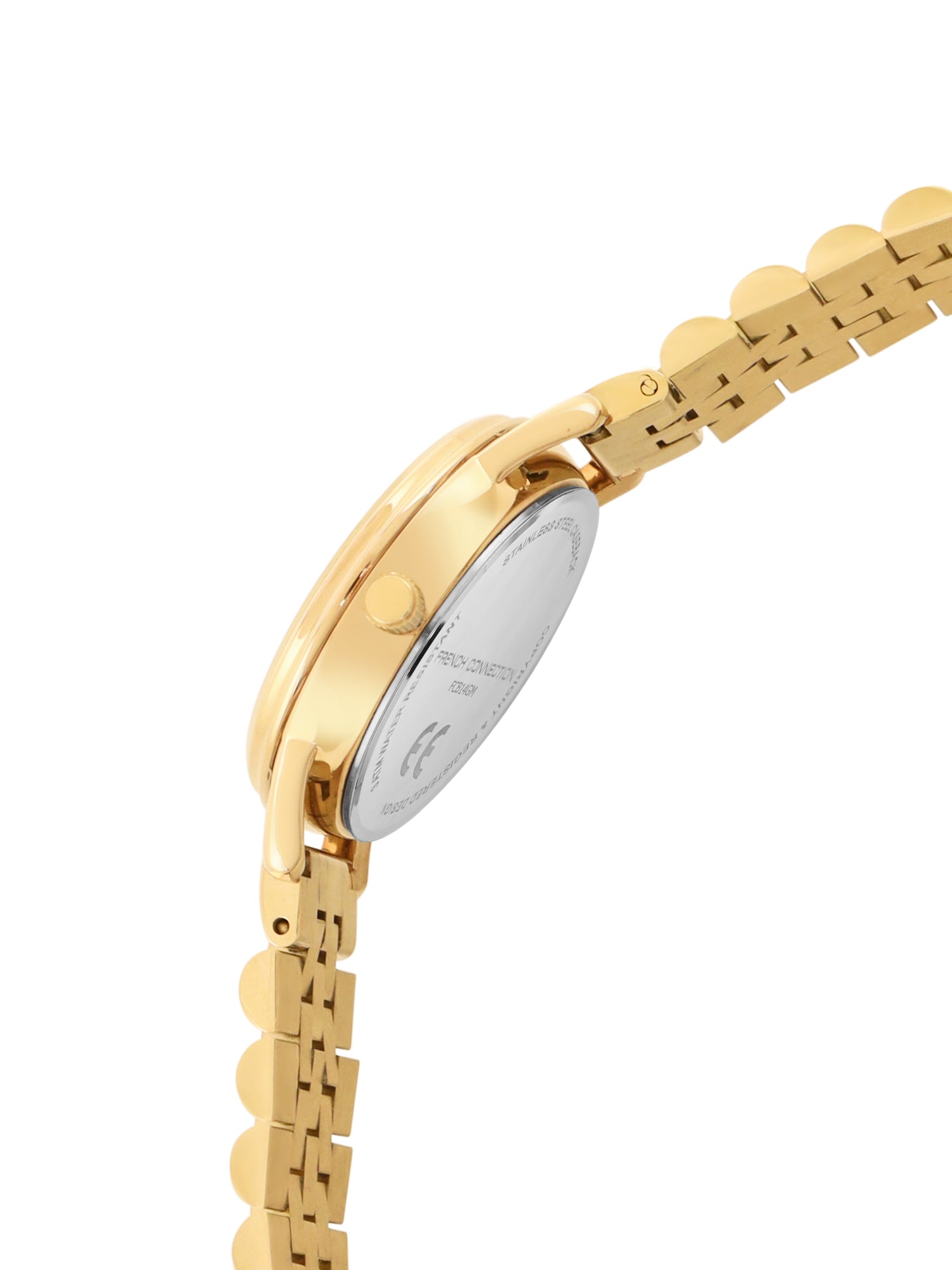 French Connection Mop Black Round Dial With Gold Stainless Steel  Strap Watch - For Womens FCB14GM