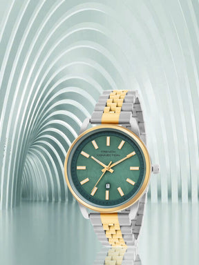 French Connection Mop Green Round Dial With Gold Two Tone Stainless Steel  Strap Watch - For Womens FCB14NTM