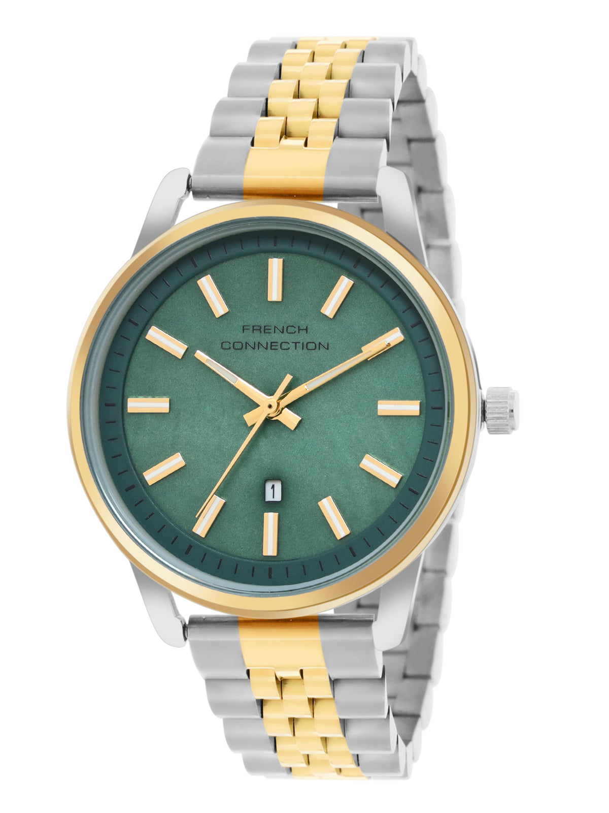 French Connection Mop Green Round Dial With Gold Two Tone Stainless Steel  Strap Watch - For Womens FCB14NTM