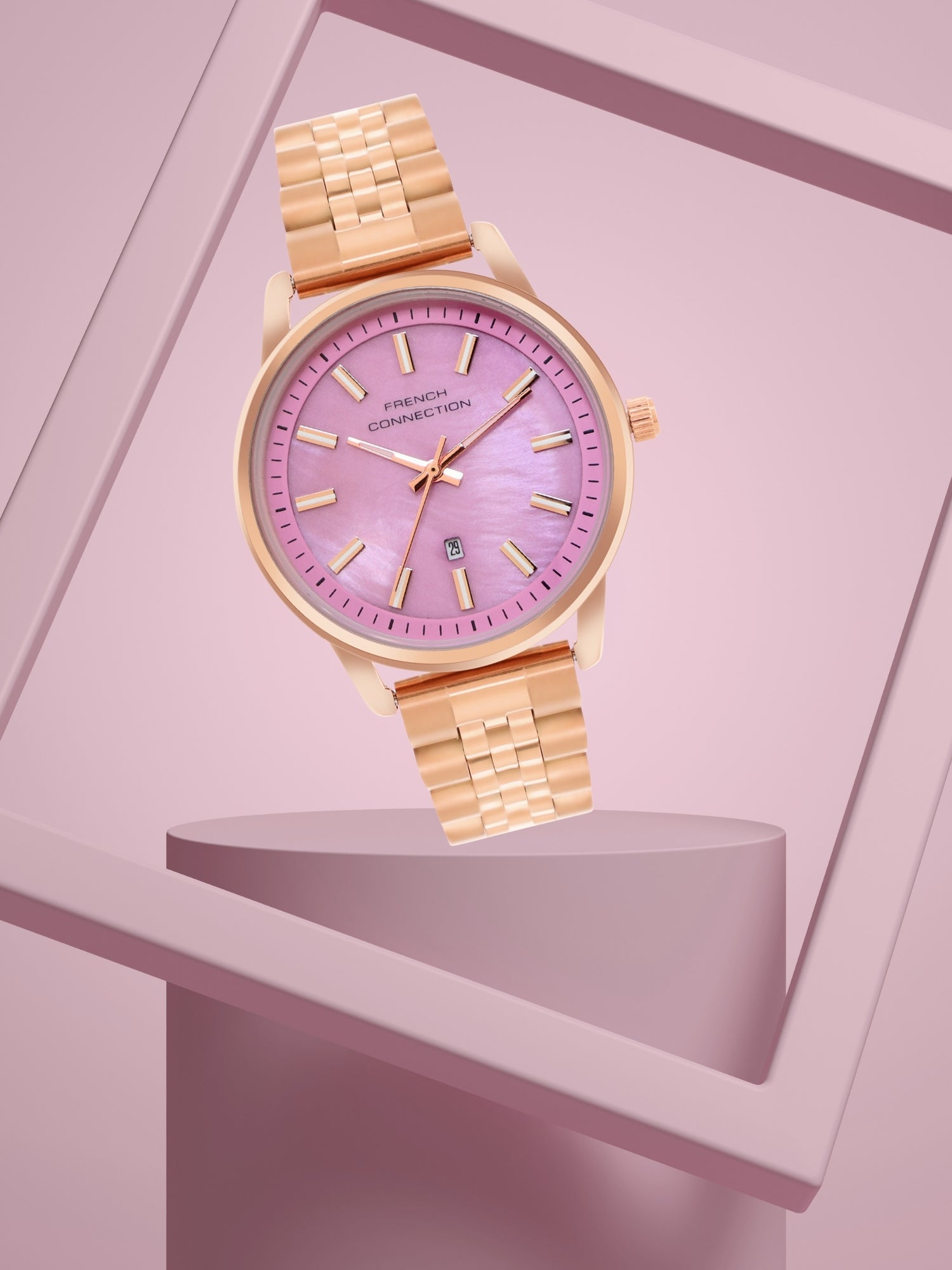 French Connection Mop Purple Round Dial With Rose Stainless Steel  Strap Watch - For Womens FCB14RGM