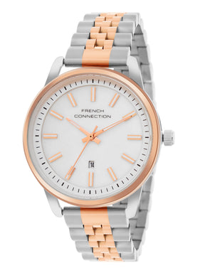 French Connection Mop White Round Dial With Rose Two Tone Stainless Steel  Strap Watch - For Womens FCB14SRTM