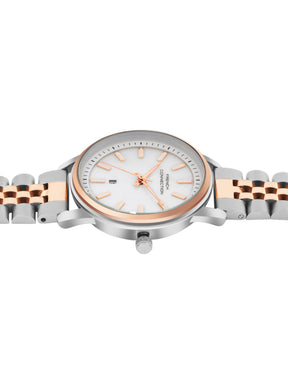 French Connection Mop White Round Dial With Rose Two Tone Stainless Steel  Strap Watch - For Womens FCB14SRTM