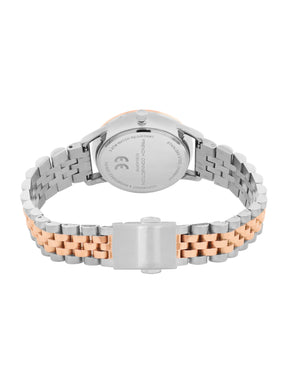 French Connection Mop White Round Dial With Rose Two Tone Stainless Steel  Strap Watch - For Womens FCB14SRTM