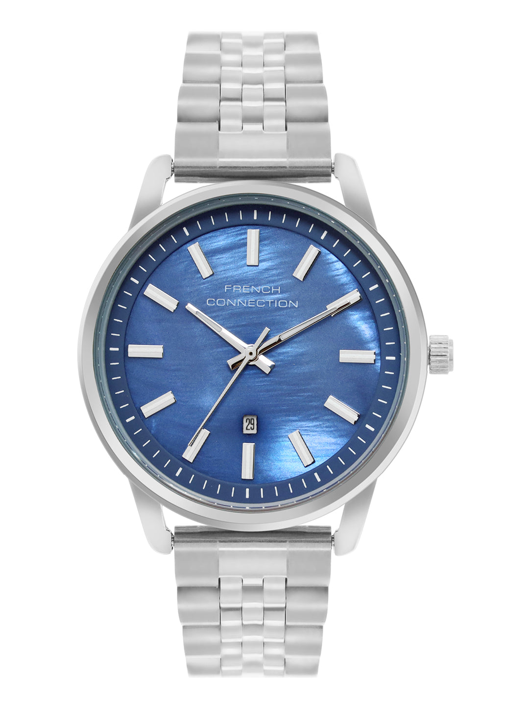 French Connection Mop Blue Round Dial With Stainless Steel  Strap Watch - For Womens FCB14USM