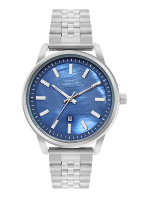 French Connection Mop Blue Round Dial With Stainless Steel  Strap Watch - For Womens FCB14USM