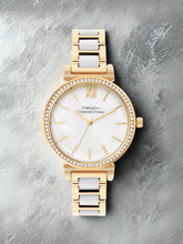 French Connection Mop White Round Dial With Gold & White Stainless Steel Strap Watch - For Womens FCB15GM