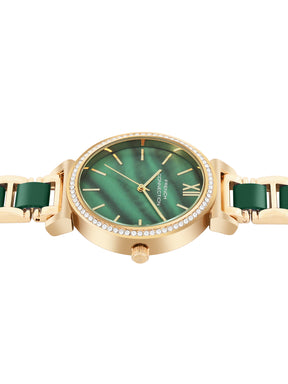 French Connection Mop Green Round Dial With Gold & Green Stainless Steel Strap Watch - For Womens FCB15NGM