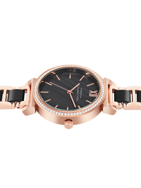 French Connection Mop Black Round Dial With Rosegold & Black Stainless Steel Strap Watch - For Womens FCB15RGM-B