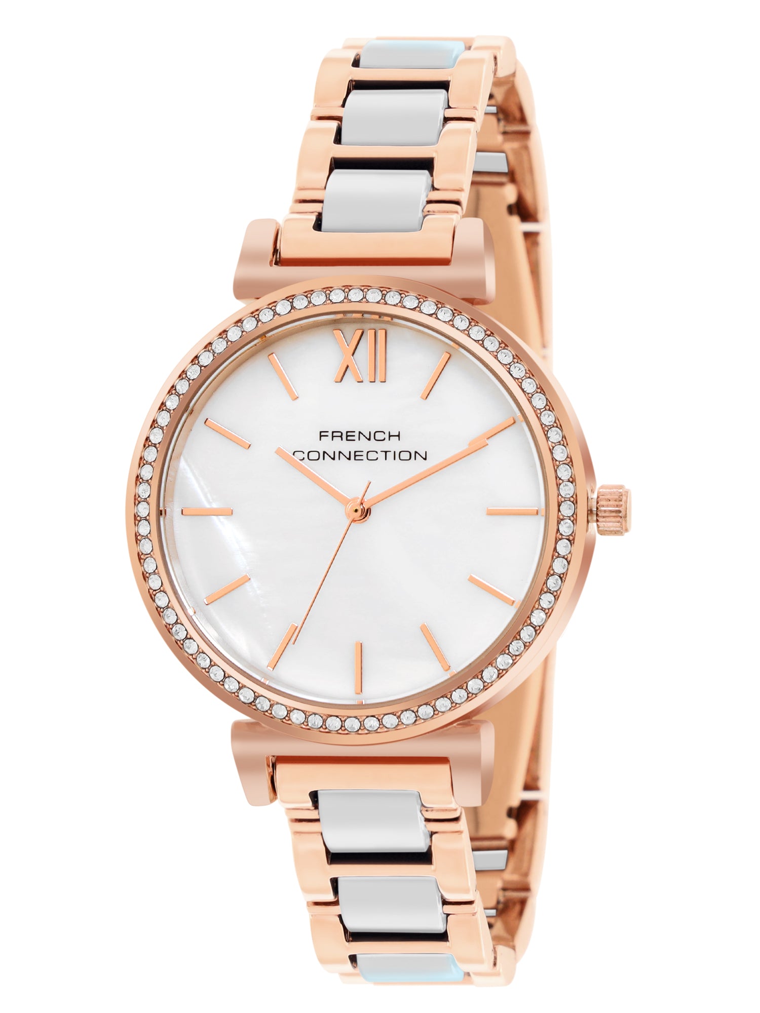 French Connection Mop White Round Dial With Rosegold & White Stainless Steel Strap Watch - For Womens FCB15RTM