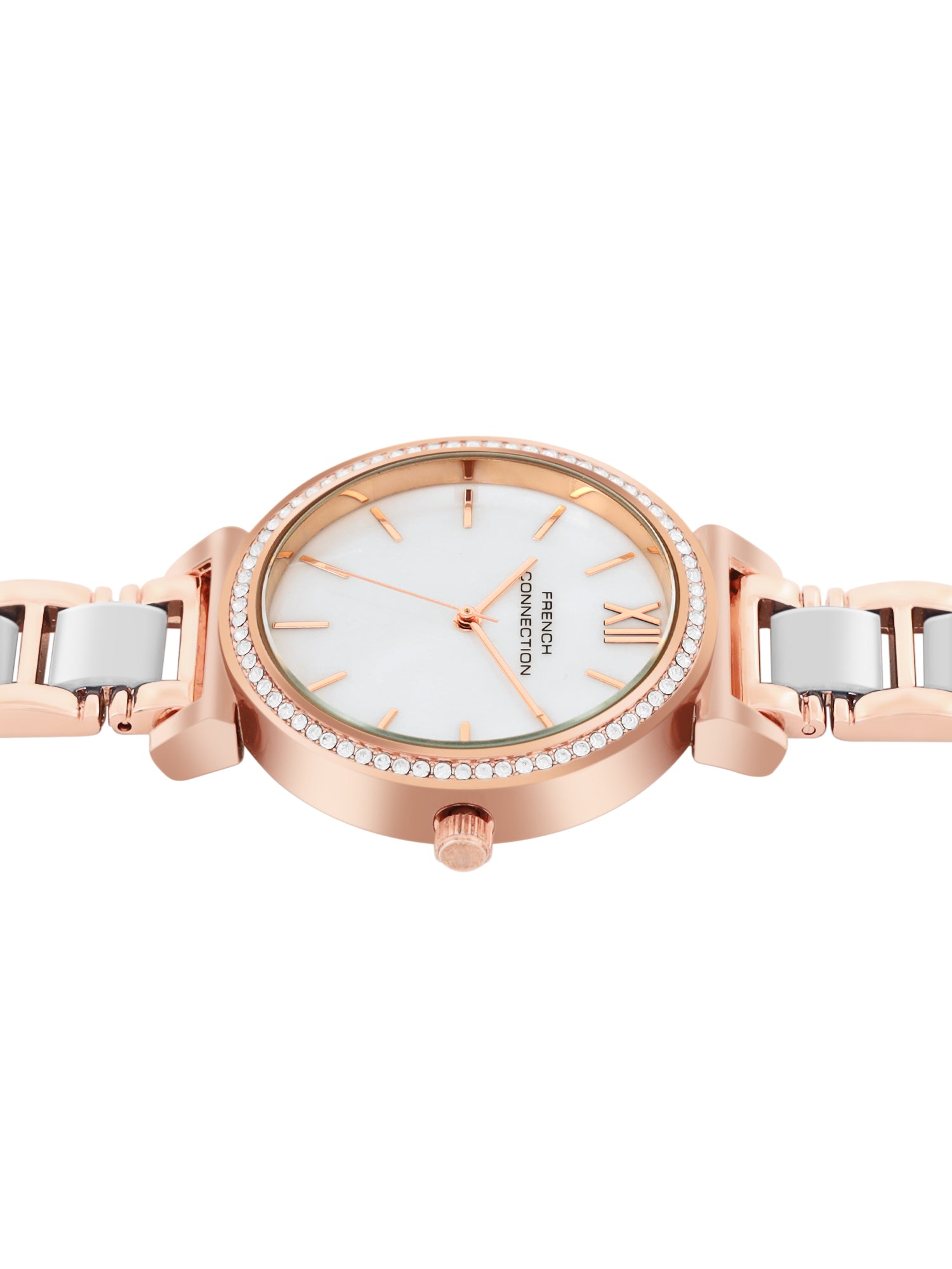 French Connection Mop White Round Dial With Rosegold & White Stainless Steel Strap Watch - For Womens FCB15RTM