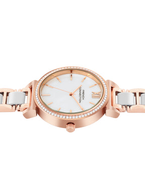 French Connection Mop White Round Dial With Rosegold & White Stainless Steel Strap Watch - For Womens FCB15RTM