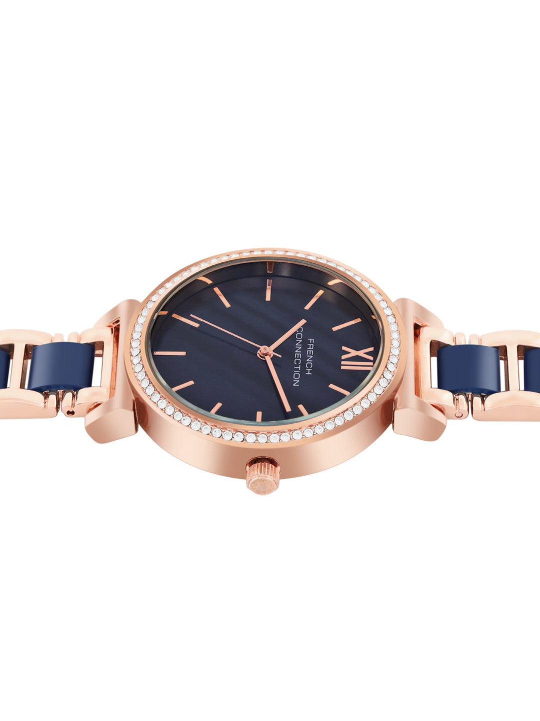French Connection Mop Blue Round Dial With Rosegold & Blue Stainless Steel Strap Watch - For Womens FCB15URGM