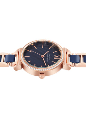 French Connection Mop Blue Round Dial With Rosegold & Blue Stainless Steel Strap Watch - For Womens FCB15URGM