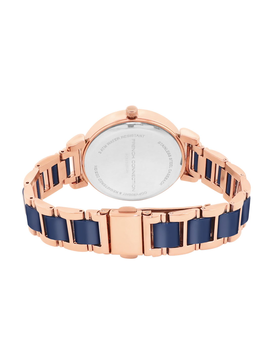 French Connection Mop Blue Round Dial With Rosegold & Blue Stainless Steel Strap Watch - For Womens FCB15URGM