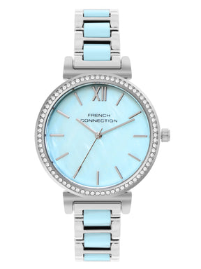 French Connection Mop Blue Round Dial With Blue Two Tone Stainless Steel Strap Watch - For Womens FCB15USM