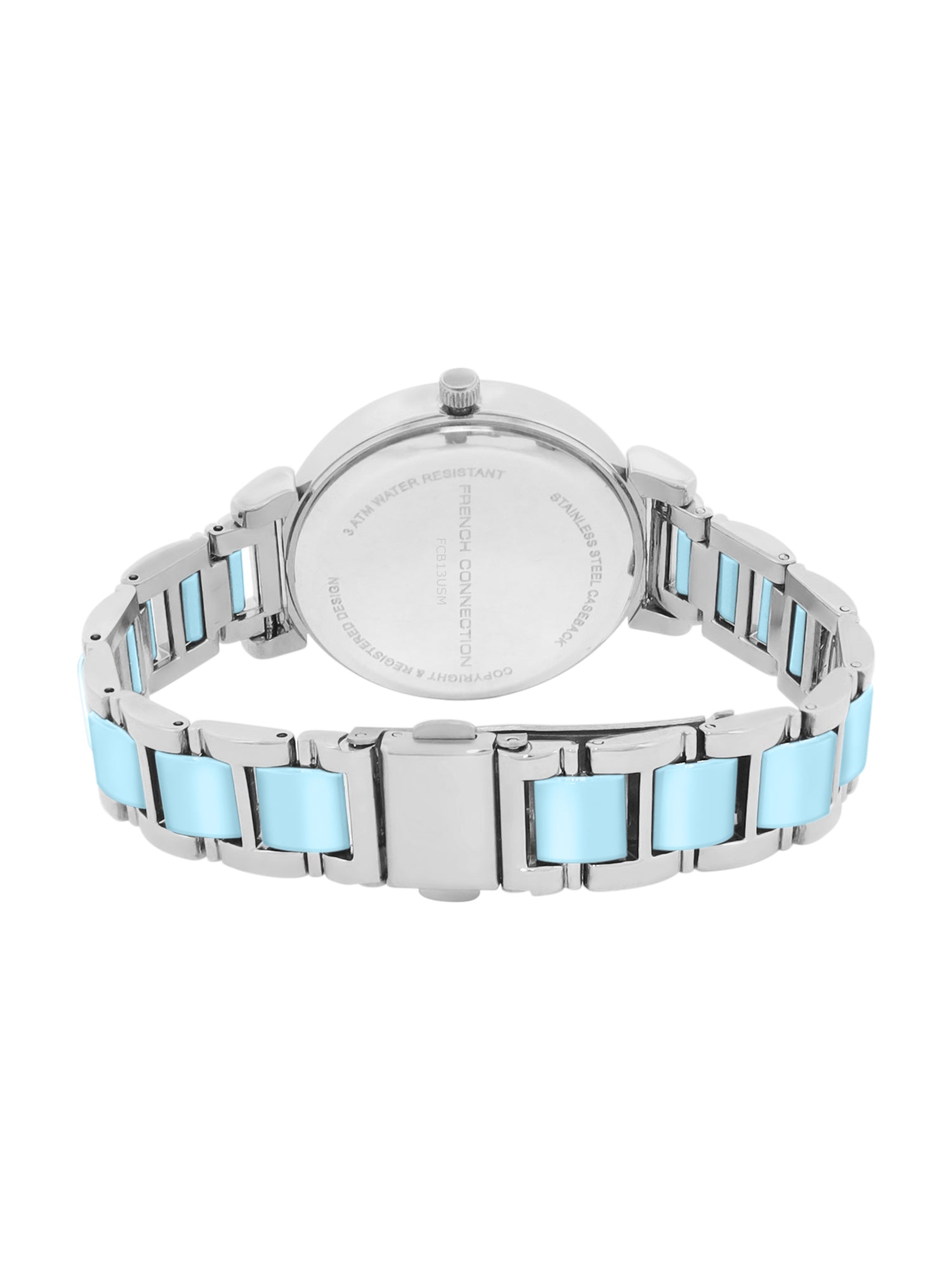 French Connection Mop Blue Round Dial With Blue Two Tone Stainless Steel Strap Watch - For Womens FCB15USM