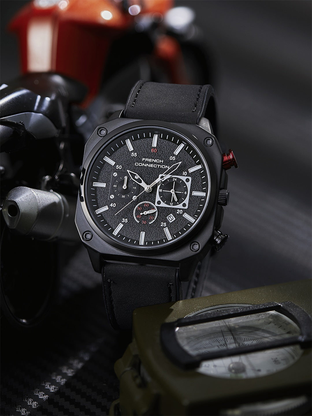 French Connection Chronexis Black Dial Chronograph Watch for Men - FCB19BBL