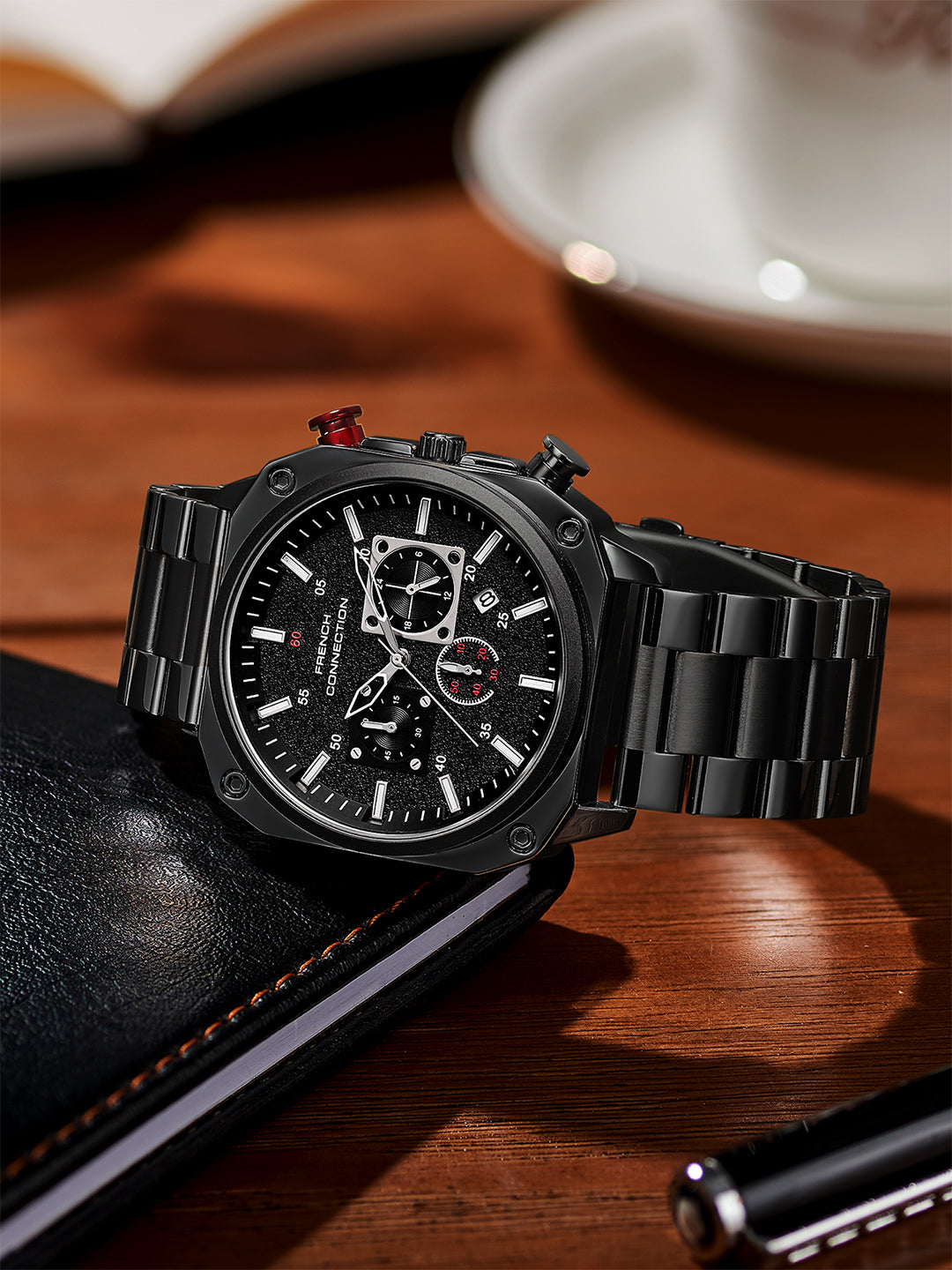 French Connection Chronexis Black Dial Chronograph Watch for Men - FCB19BM