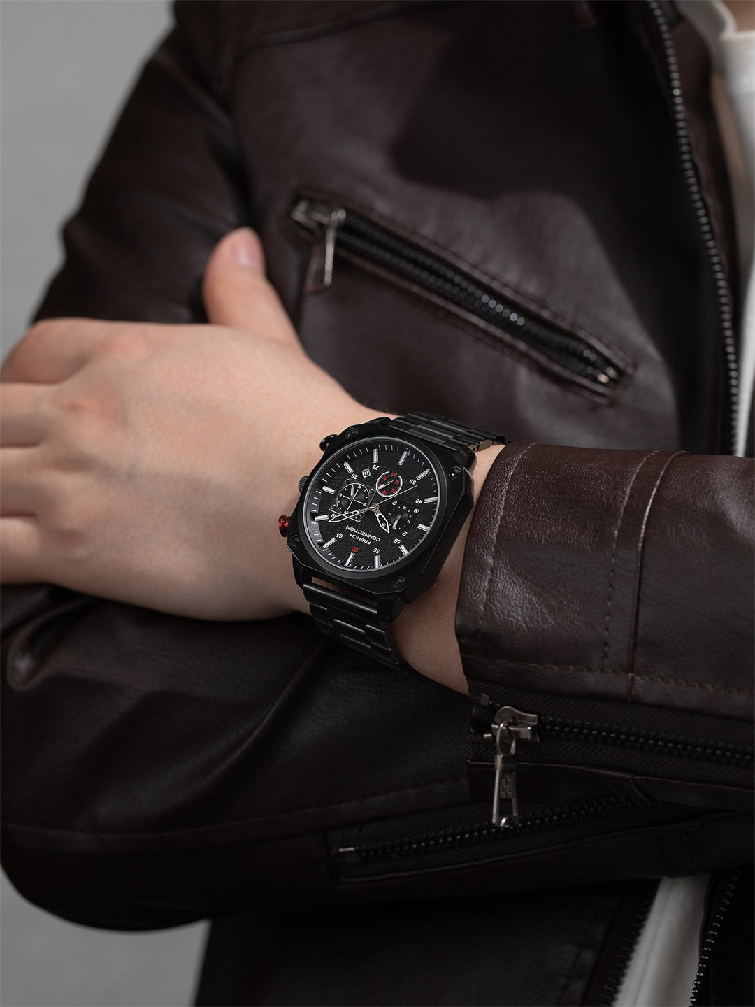 French Connection Chronexis Black Dial Chronograph Watch for Men - FCB19BM