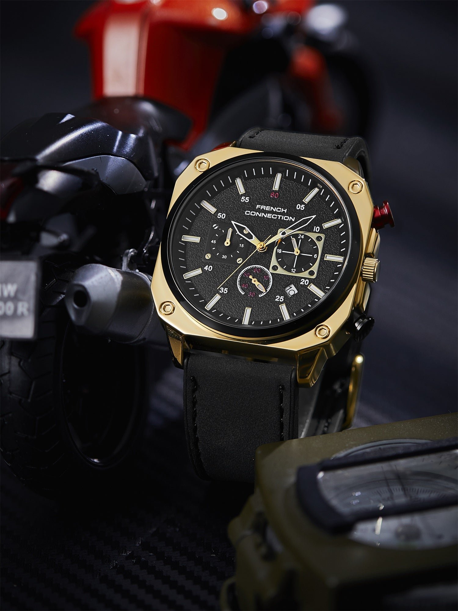 French Connection Chronexis Black Dial Chronograph Watch for Men - FCB19GBL