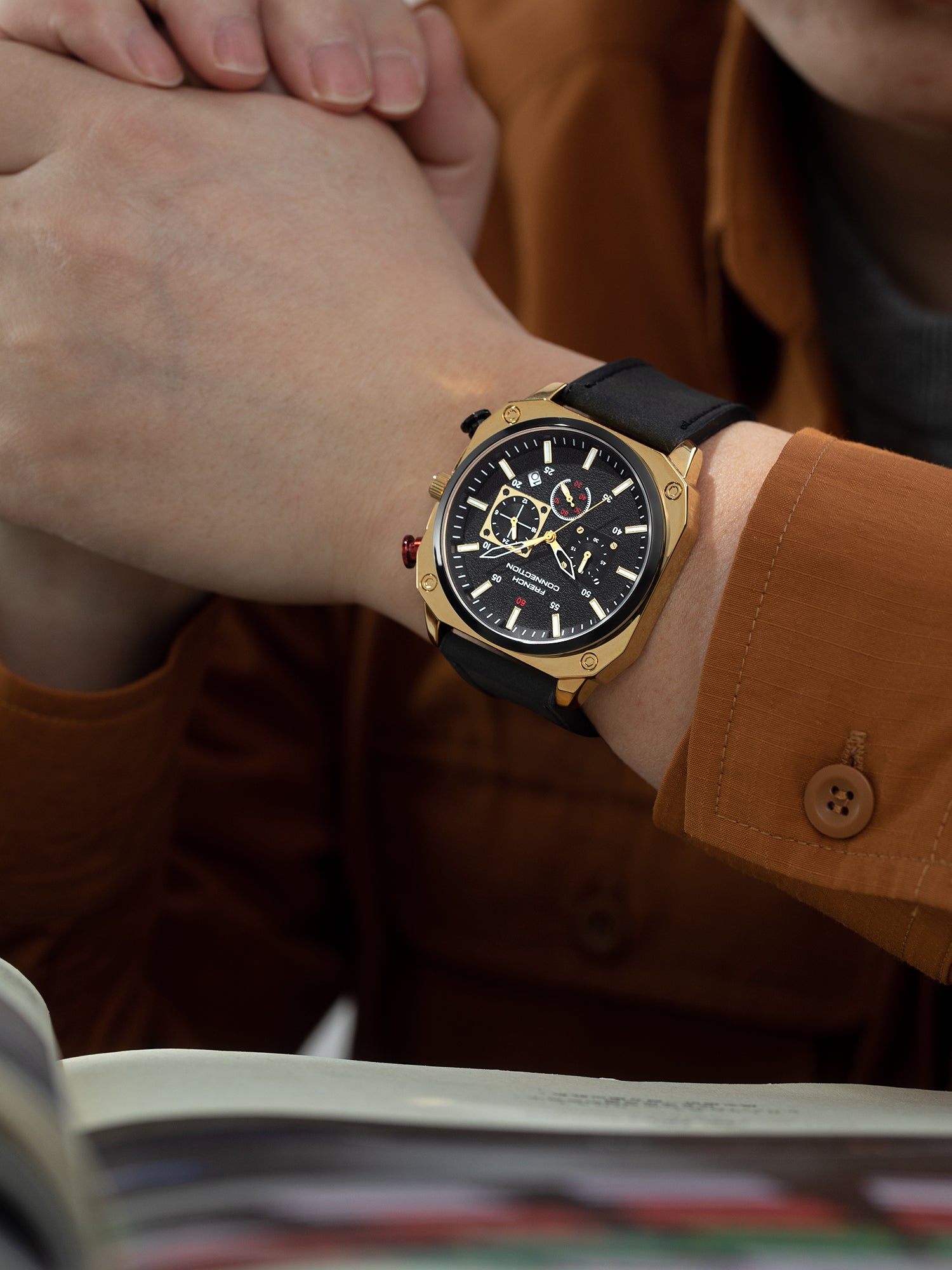 French Connection Chronexis Black Dial Chronograph Watch for Men - FCB19GBL