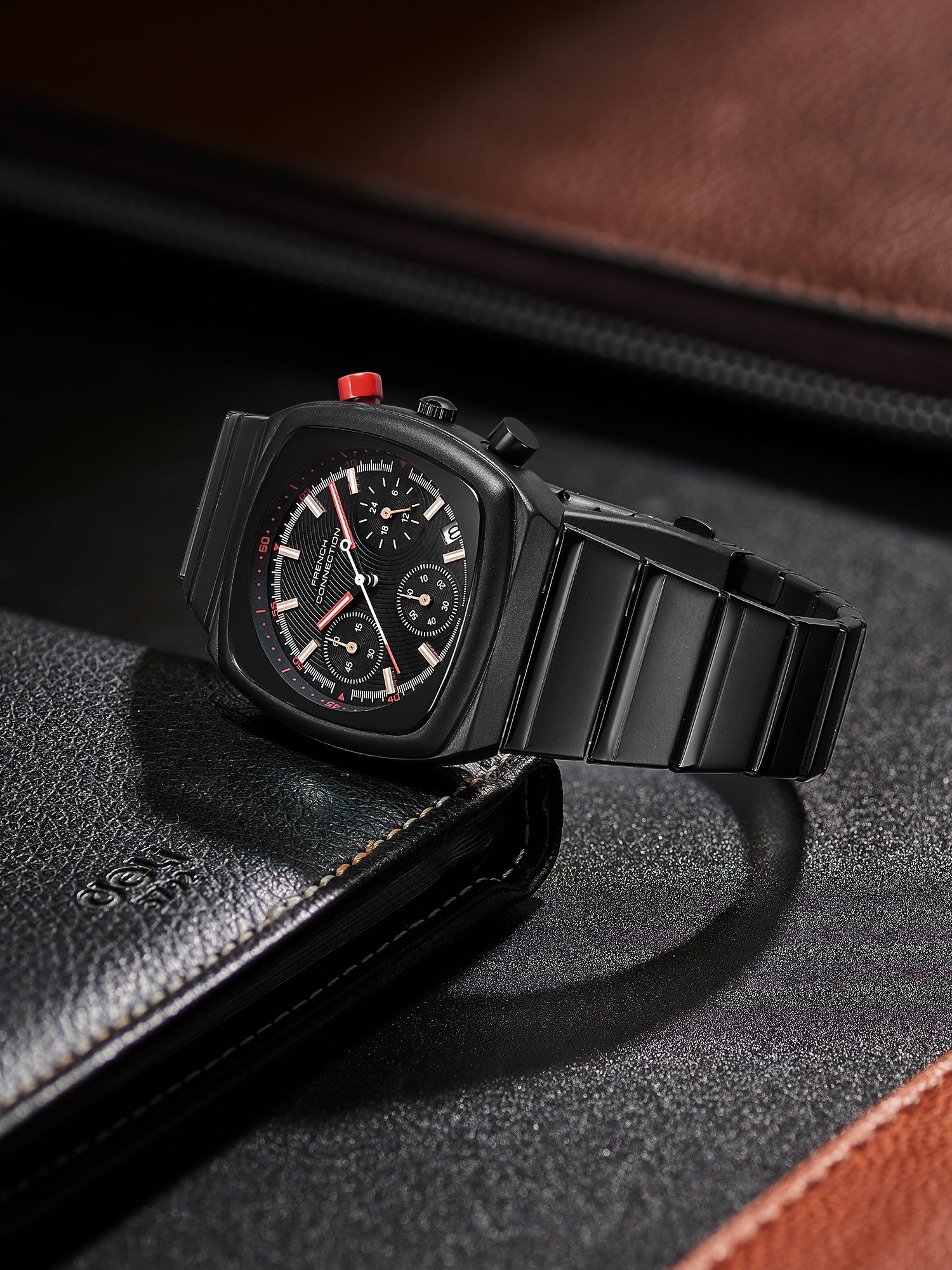 French Connection Courvex Black Dial Stainless Steel Chronograph Watch for Men - FCB21BBM