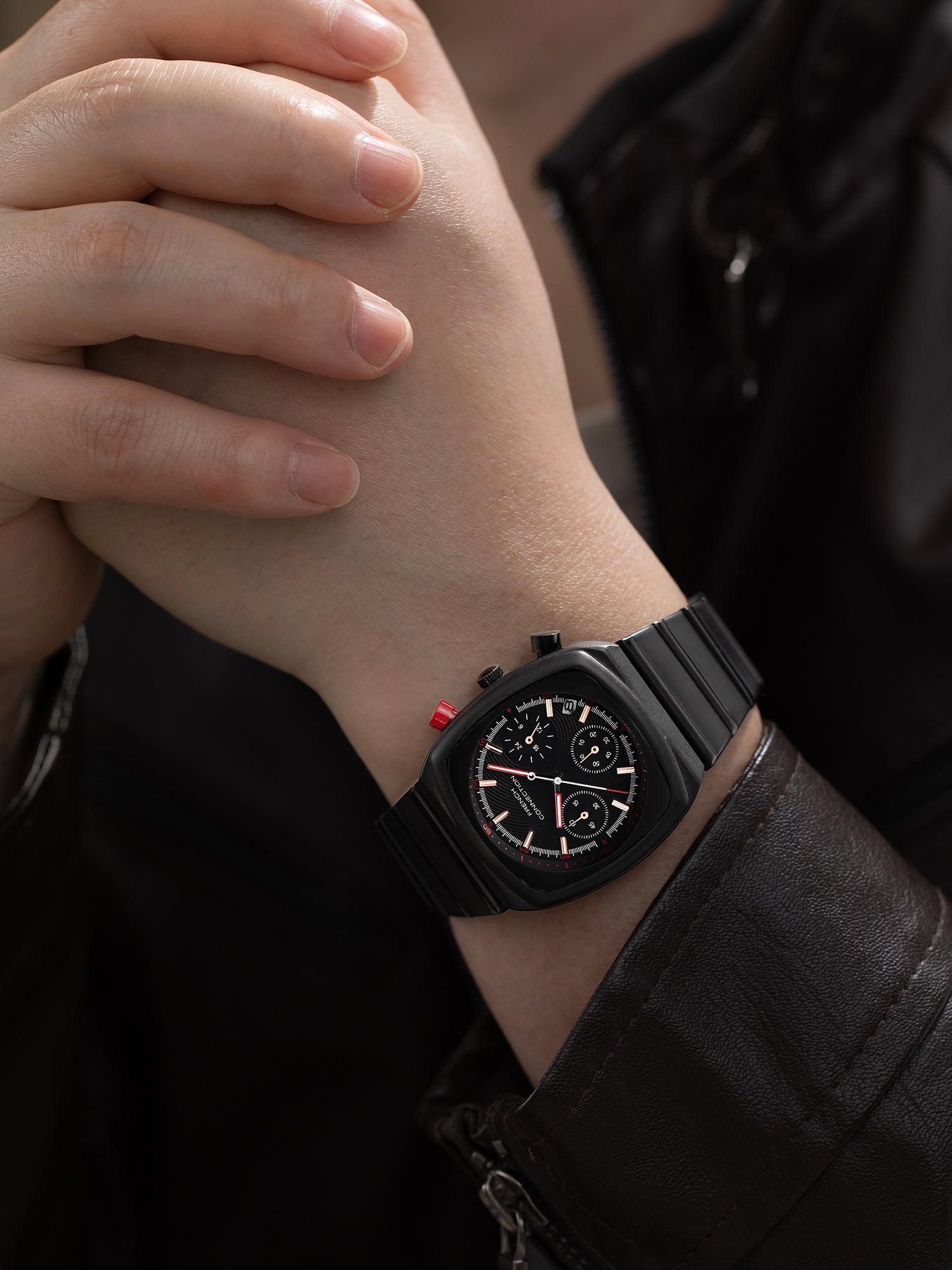 French Connection Courvex Black Dial Stainless Steel Chronograph Watch for Men - FCB21BBM