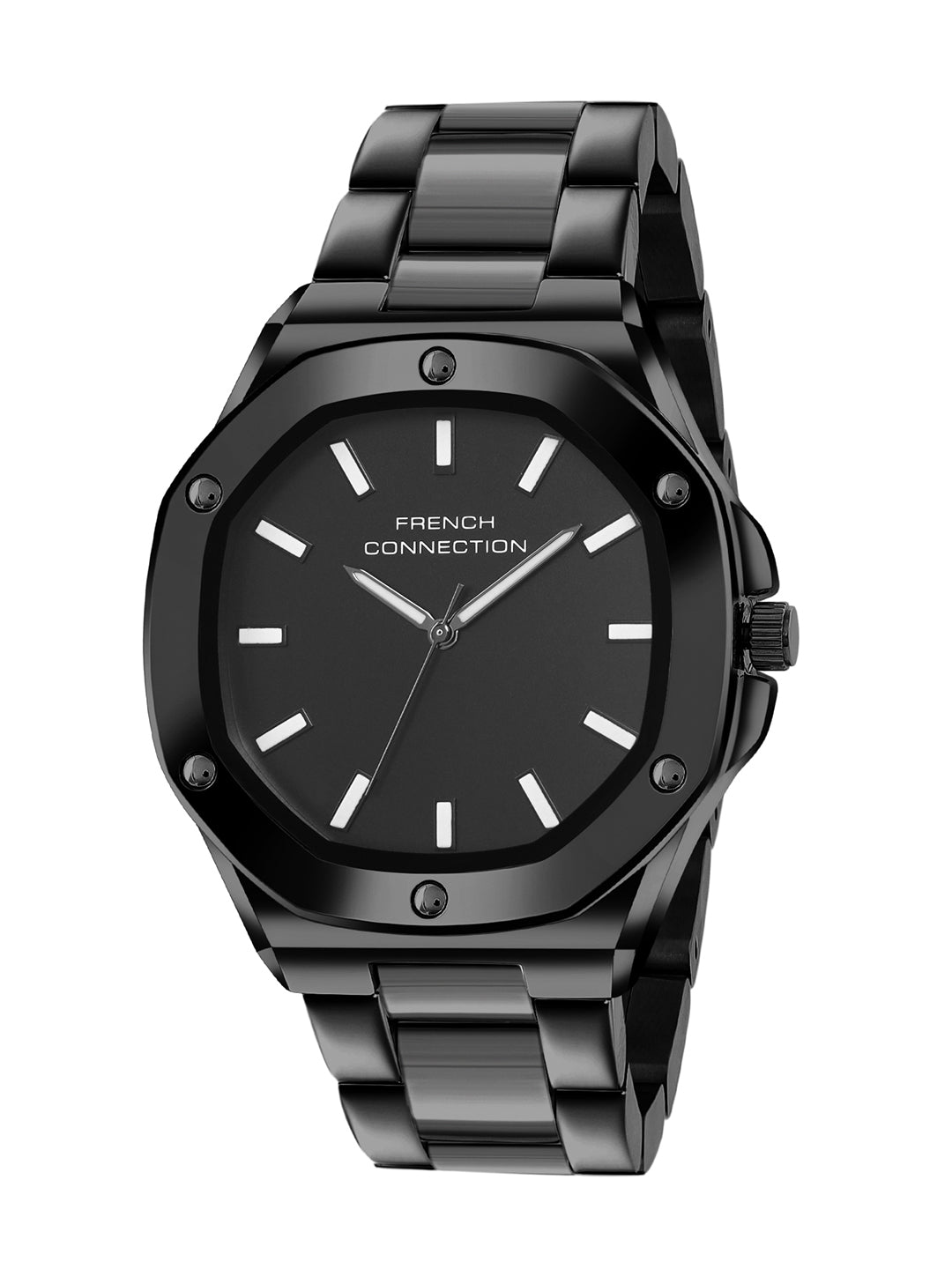 French Connection DUOLUXE Black Dial Stainless Steel Watch and Bracelet for Men - FCB22BBM