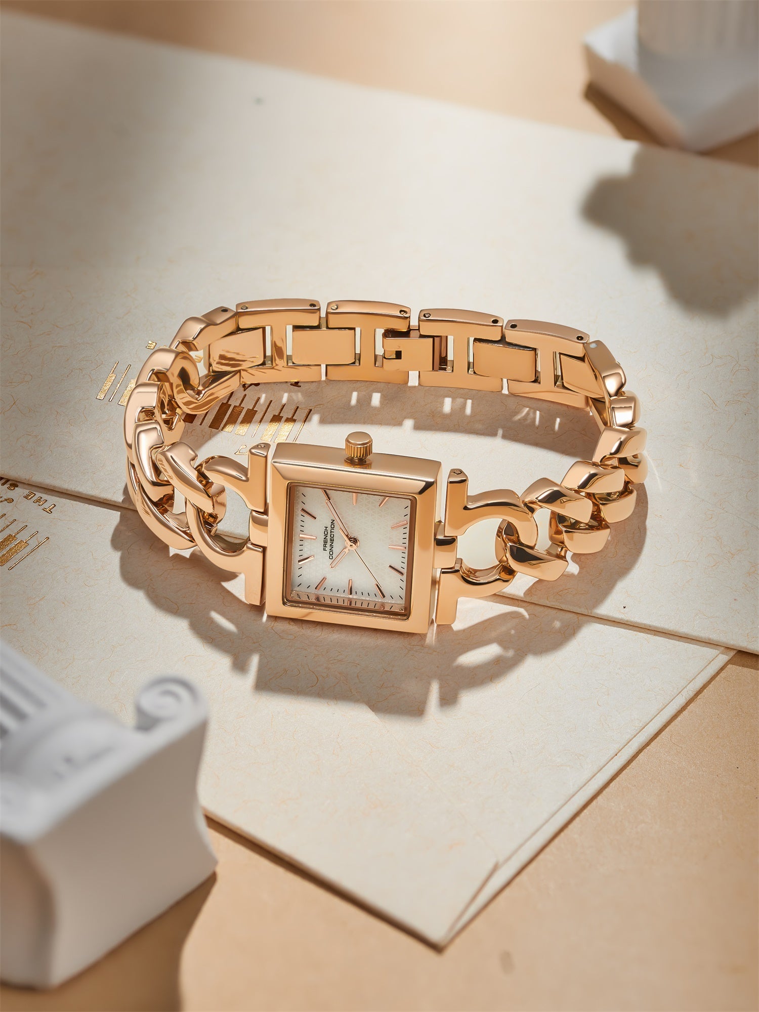 French Connection Veloura | White Dial | Rose Gold Stainless Steel Bracelet | Watch for Women - FCB23SRGM