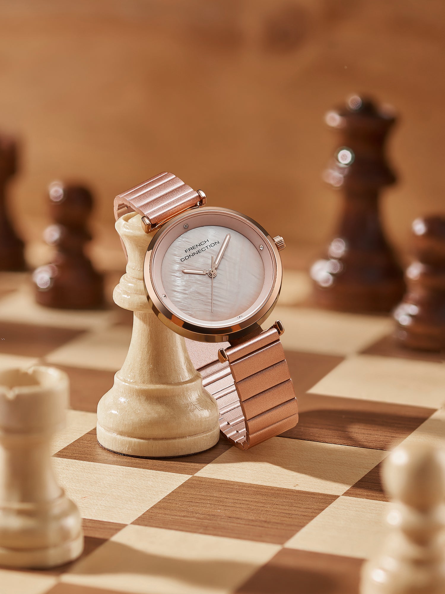 French Connection Halo Forme | Analog | Pink Dial | Stainless Steel Strap | Watch for Women - FCB24PM