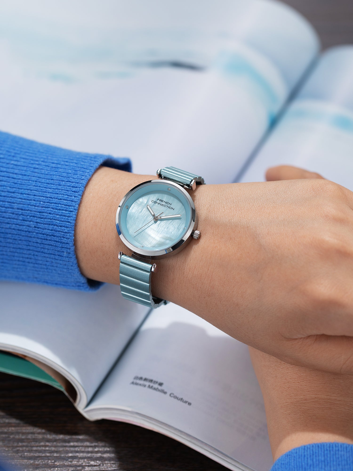 French Connection Halo Forme | Analog | Blue Dial | Stainless Steel Strap | Watch for Women - FCB24UM